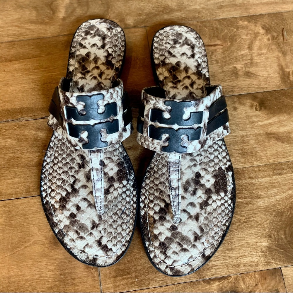 TORY BURCH Leigh Flat Snakeskin Sandals Sz 10 NWT